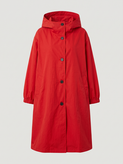 Oversized Hooded Longline Jacket – Red – product view