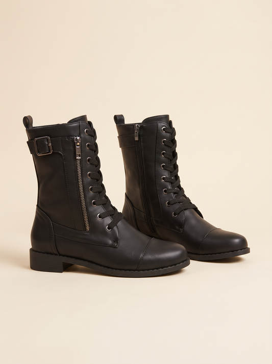 Lace-Up Combat Boots – Black – product view
