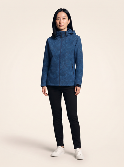 Lightweight Hooded Leaf Print Jacket – Blue – on model