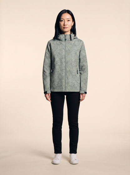 Lightweight Hooded Leaf Print Jacket – Green – on model