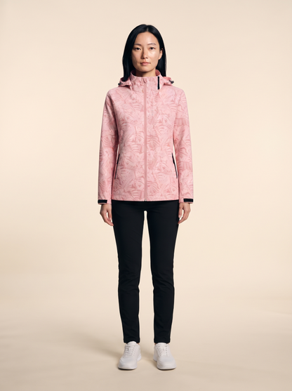 Lightweight Hooded Leaf Print Jacket – Pink – on model