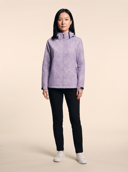 Lightweight Hooded Leaf Print Jacket – Purple – on model