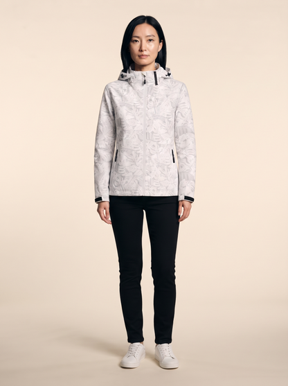 Lightweight Hooded Leaf Print Jacket – White – on model