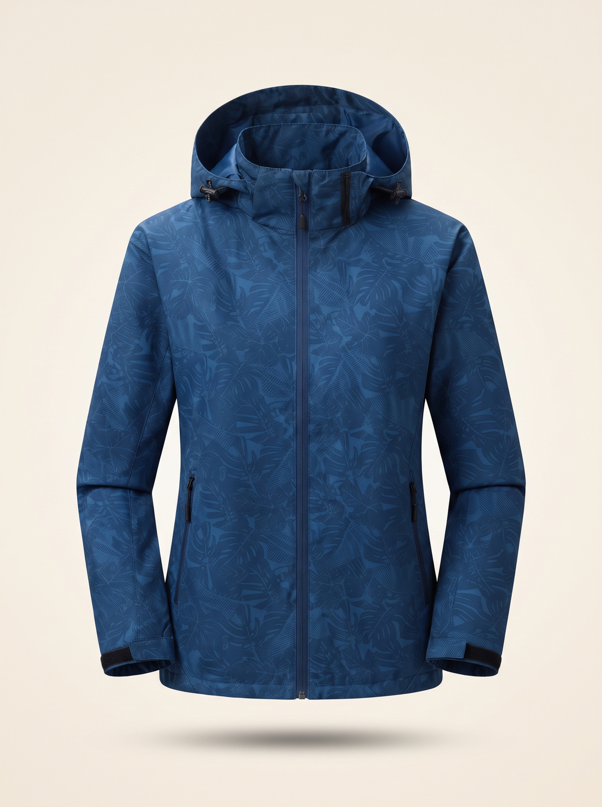 Lightweight Hooded Leaf Print Jacket – Blue – product view