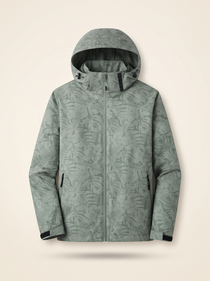 Lightweight Hooded Leaf Print Jacket – Green – product view