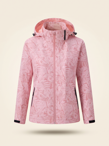Lightweight Hooded Leaf Print Jacket – Pink – product view
