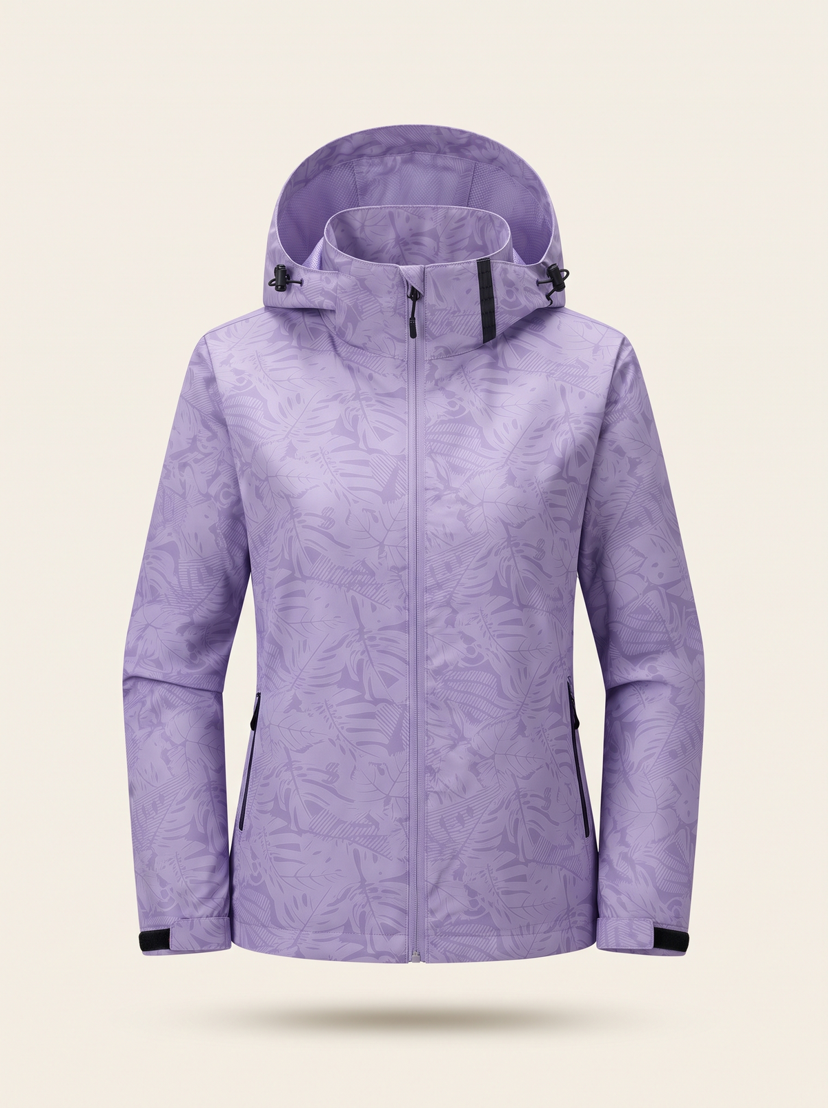 Lightweight Hooded Leaf Print Jacket – Purple – product view