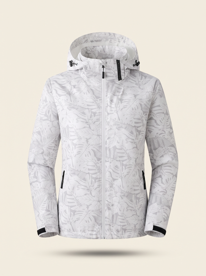 Lightweight Hooded Leaf Print Jacket – White – product view