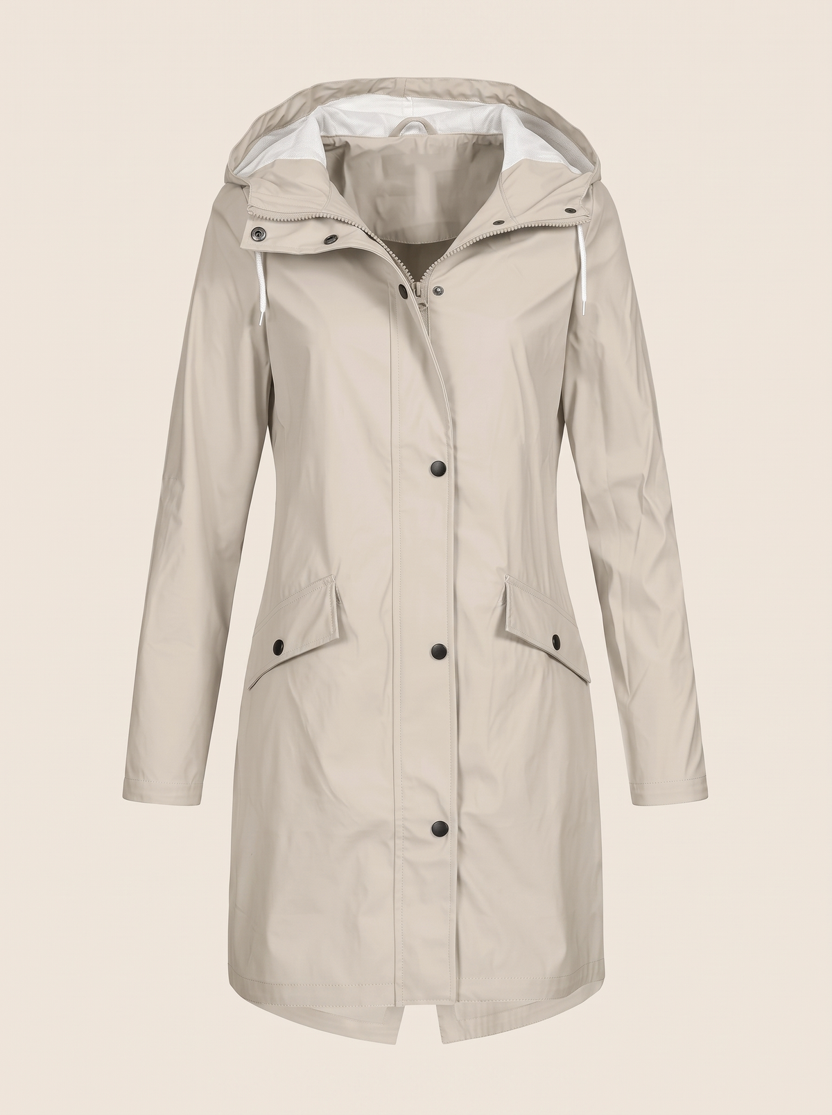 Longline Hooded Coat – Beige – product view
