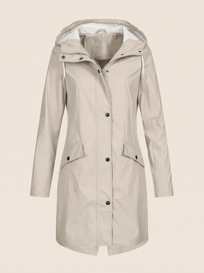 Longline Hooded Coat – Beige – product view