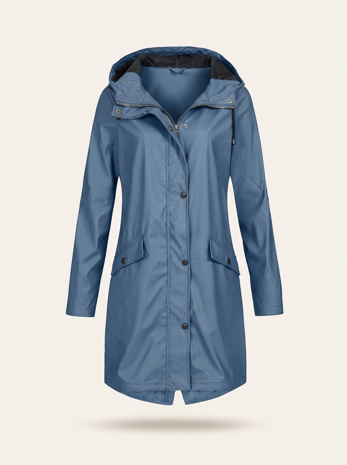 Longline Hooded Coat – Blue – product view