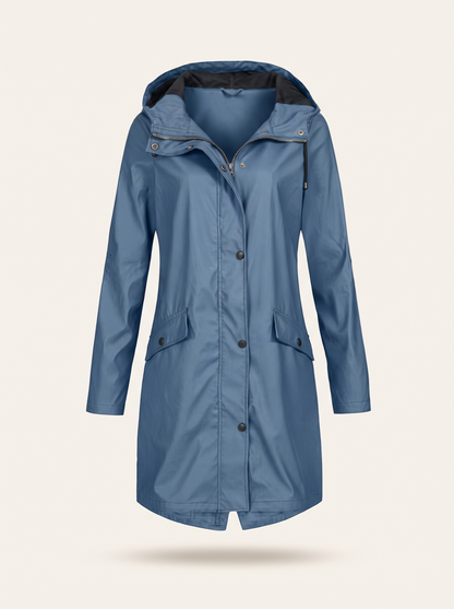 Longline Hooded Coat – Blue – product view