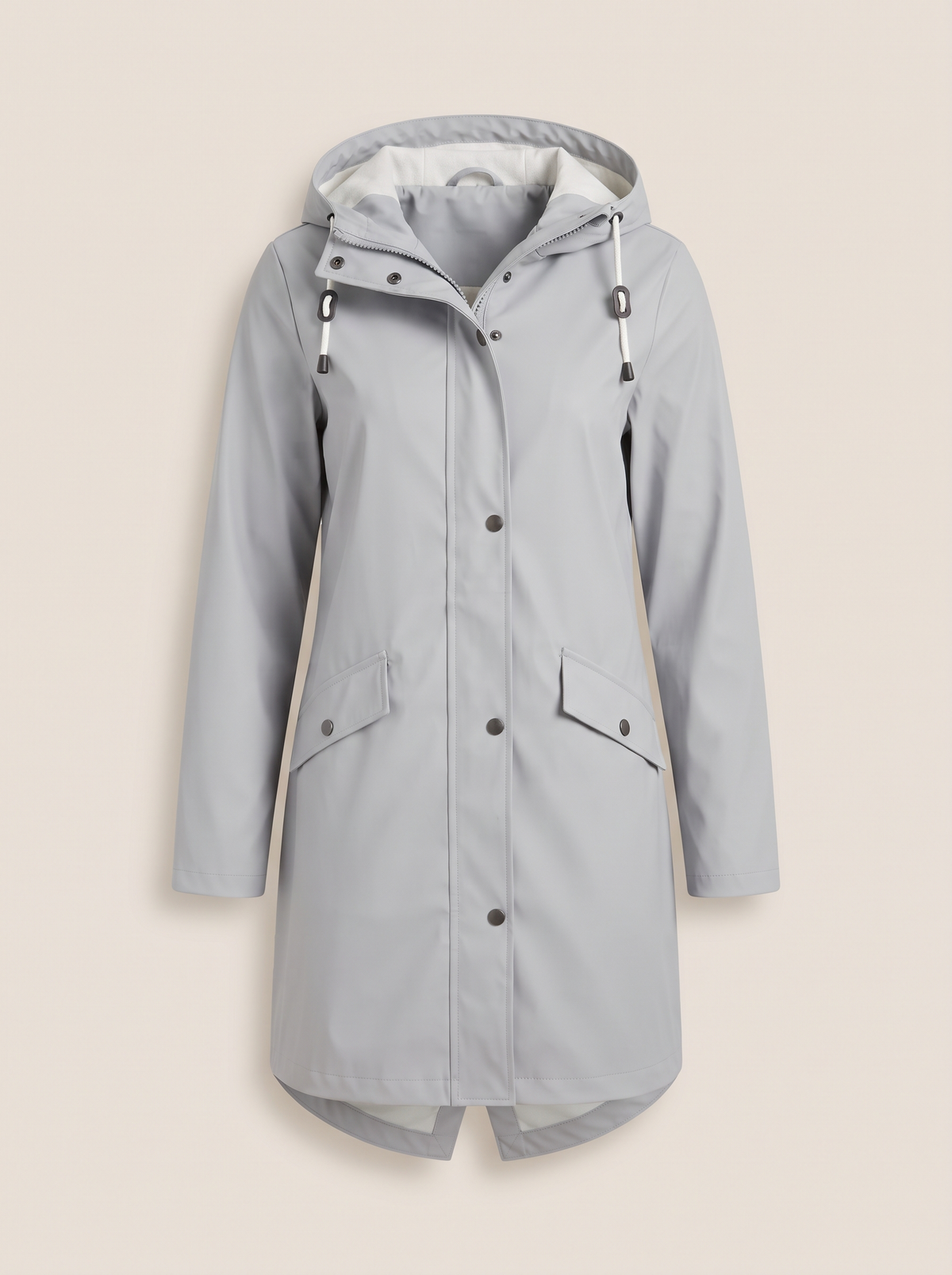 Longline Hooded Coat – Grey – product view