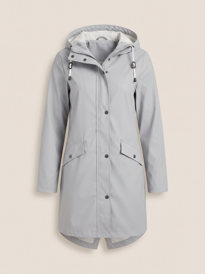 Longline Hooded Coat – Grey – product view