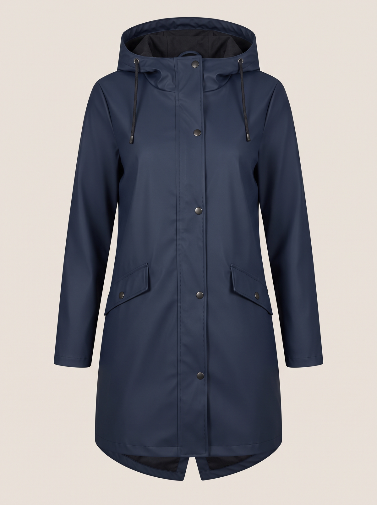 Longline Hooded Coat – Navy Blue – product view