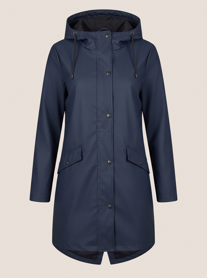 Longline Hooded Coat – Navy Blue – product view