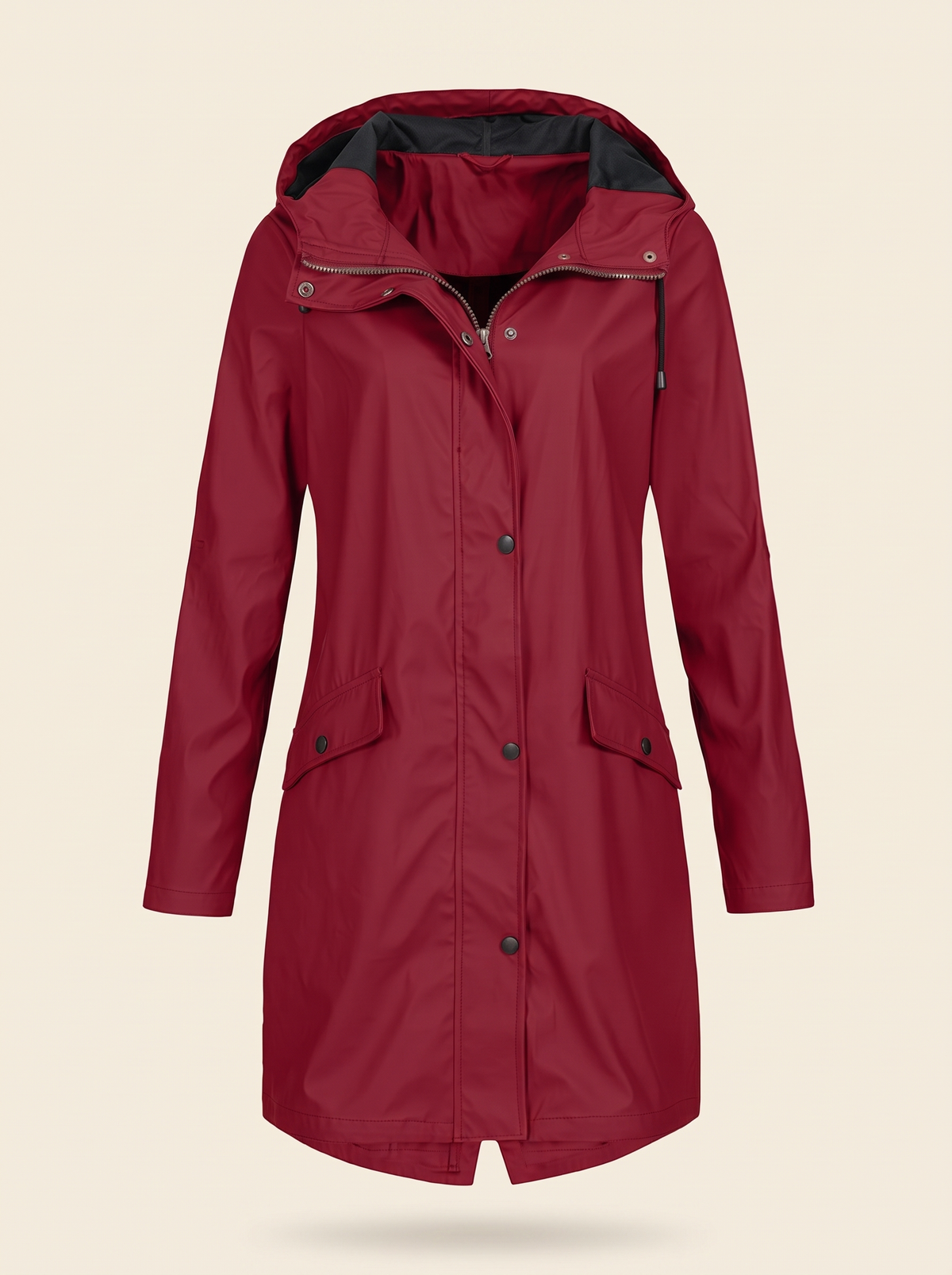 Longline Hooded Coat – Red – product view