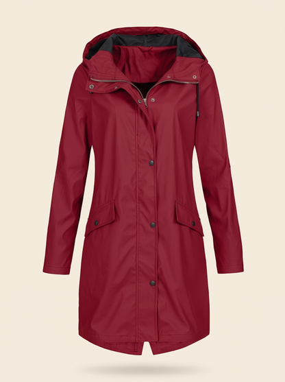 Longline Hooded Coat – Red – product view