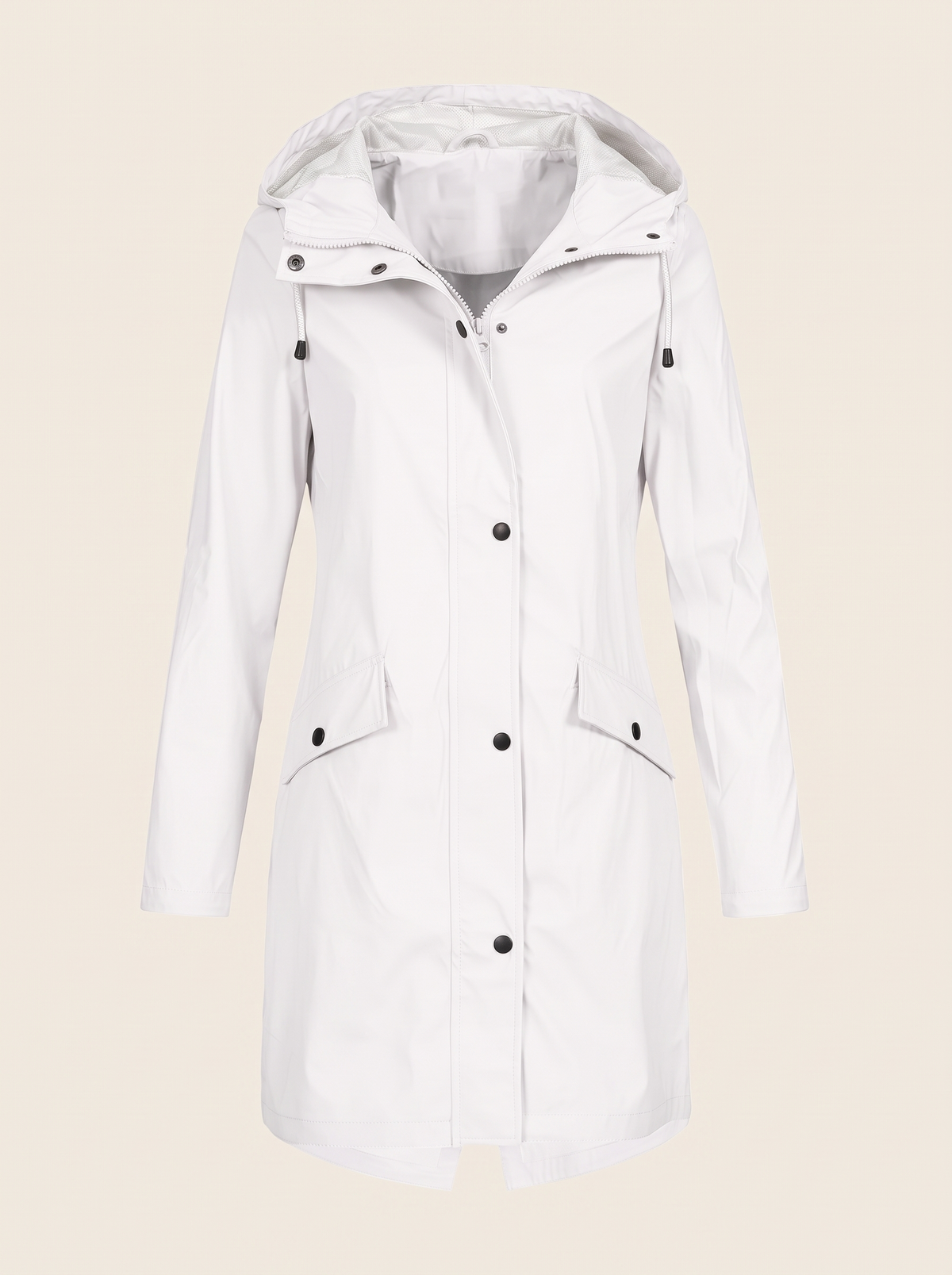 Longline Hooded Coat – White – product view