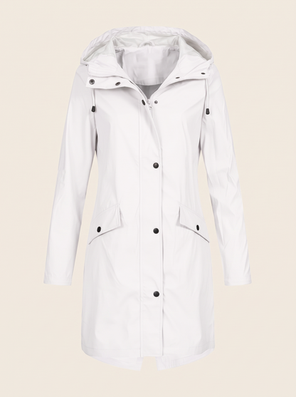 Longline Hooded Coat – White – product view