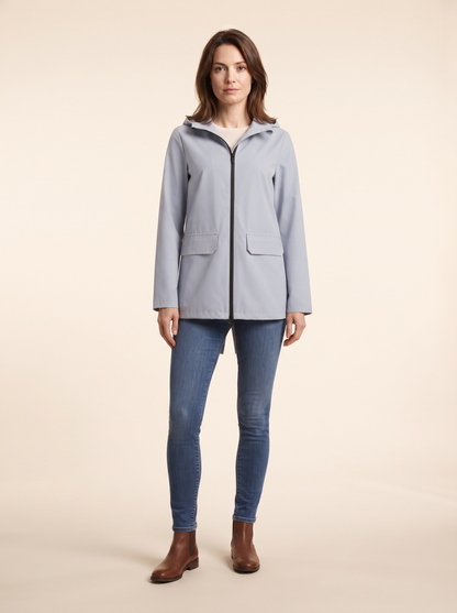 Longline Hooded Jacket – Grey – on model