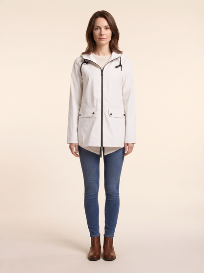 Longline Hooded Jacket – White – on model