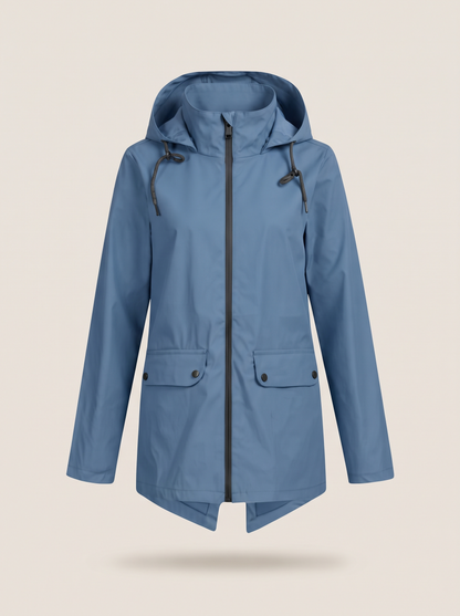 Longline Hooded Jacket – Blue – product view