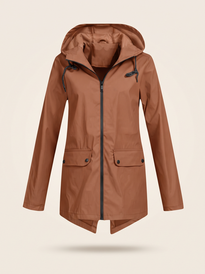 Longline Hooded Jacket – Brown – product view