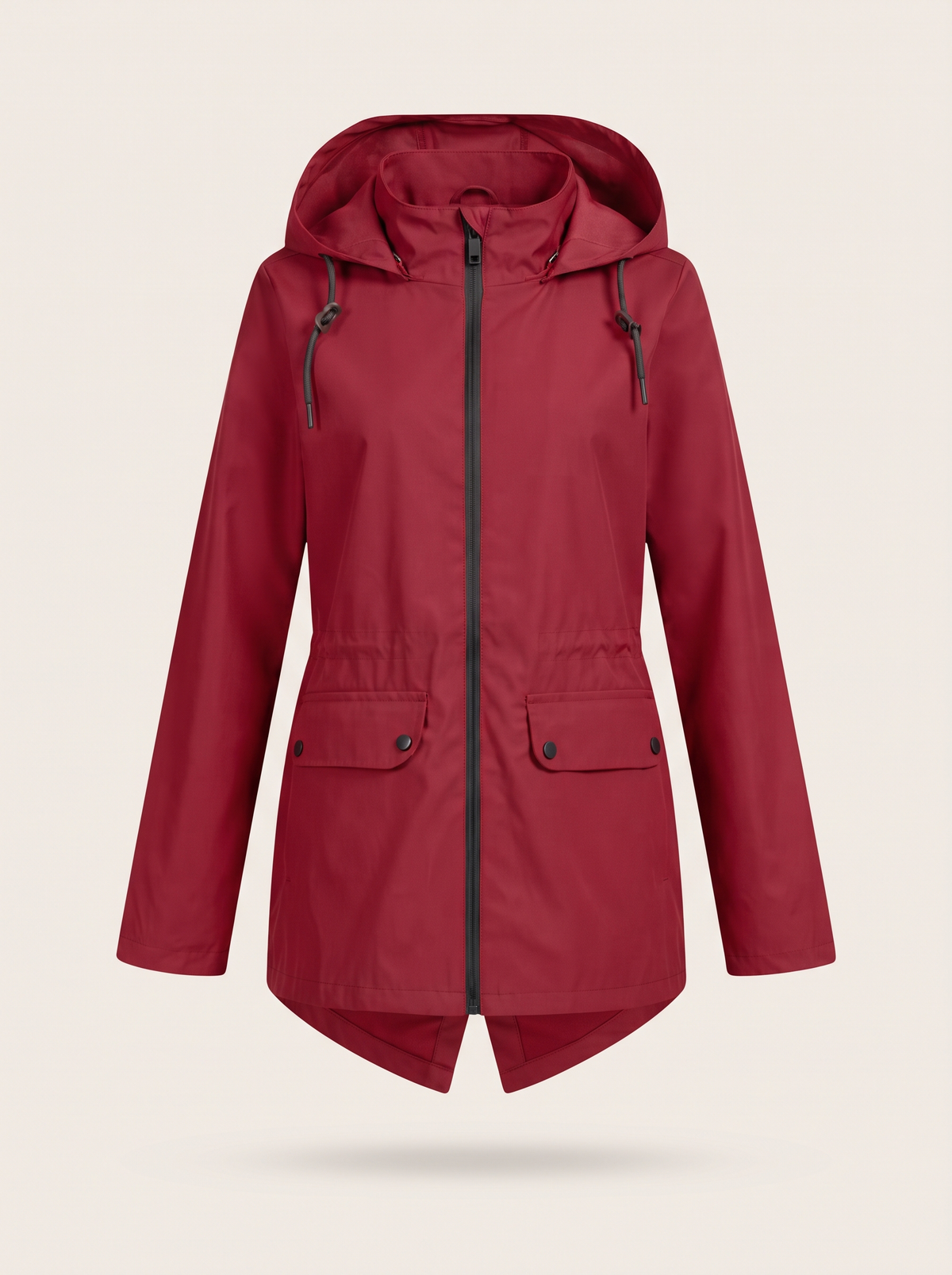 Longline Hooded Jacket – Red – product view