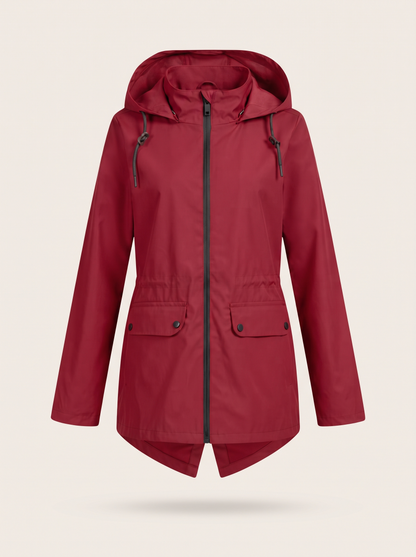 Longline Hooded Jacket – Red – product view