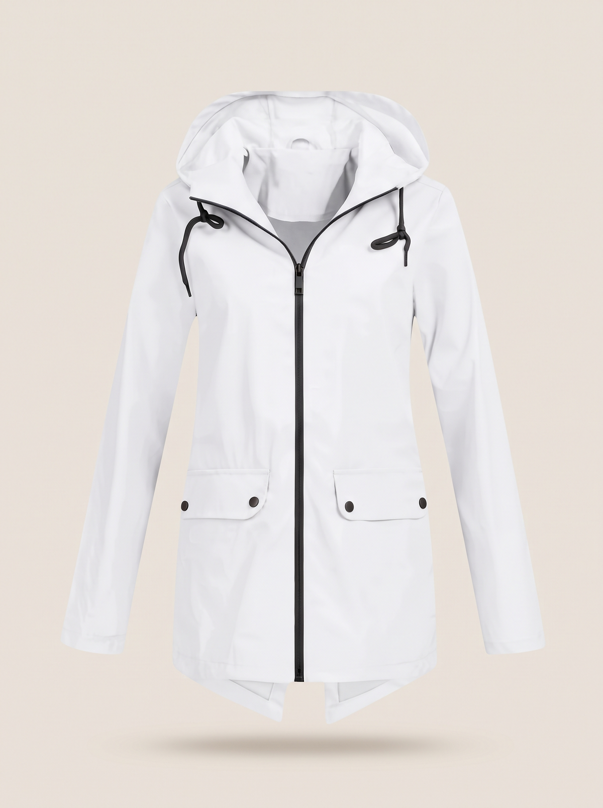 Longline Hooded Jacket – White – product view