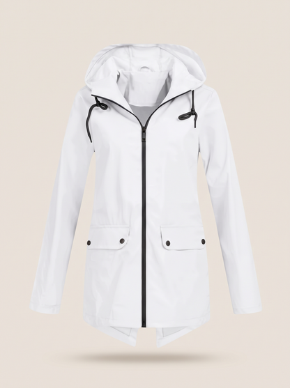Longline Hooded Jacket – White – product view