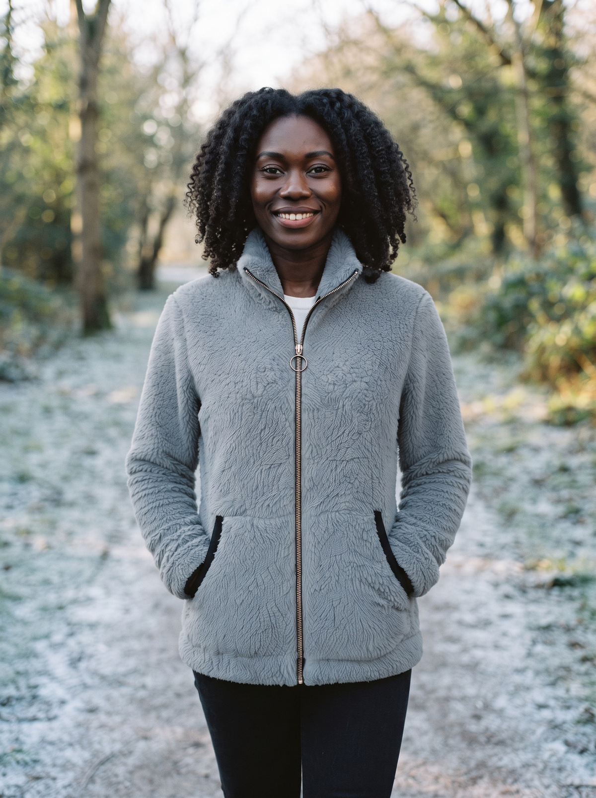 Plush Fleece Zip-Up Jacket – Grey – winter walk