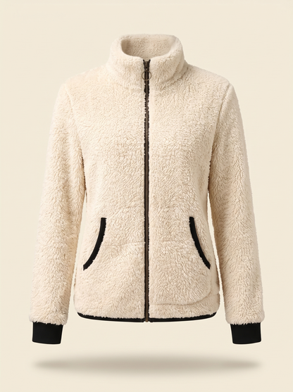 Plush Fleece Zip-Up Jacket – Beige – product view