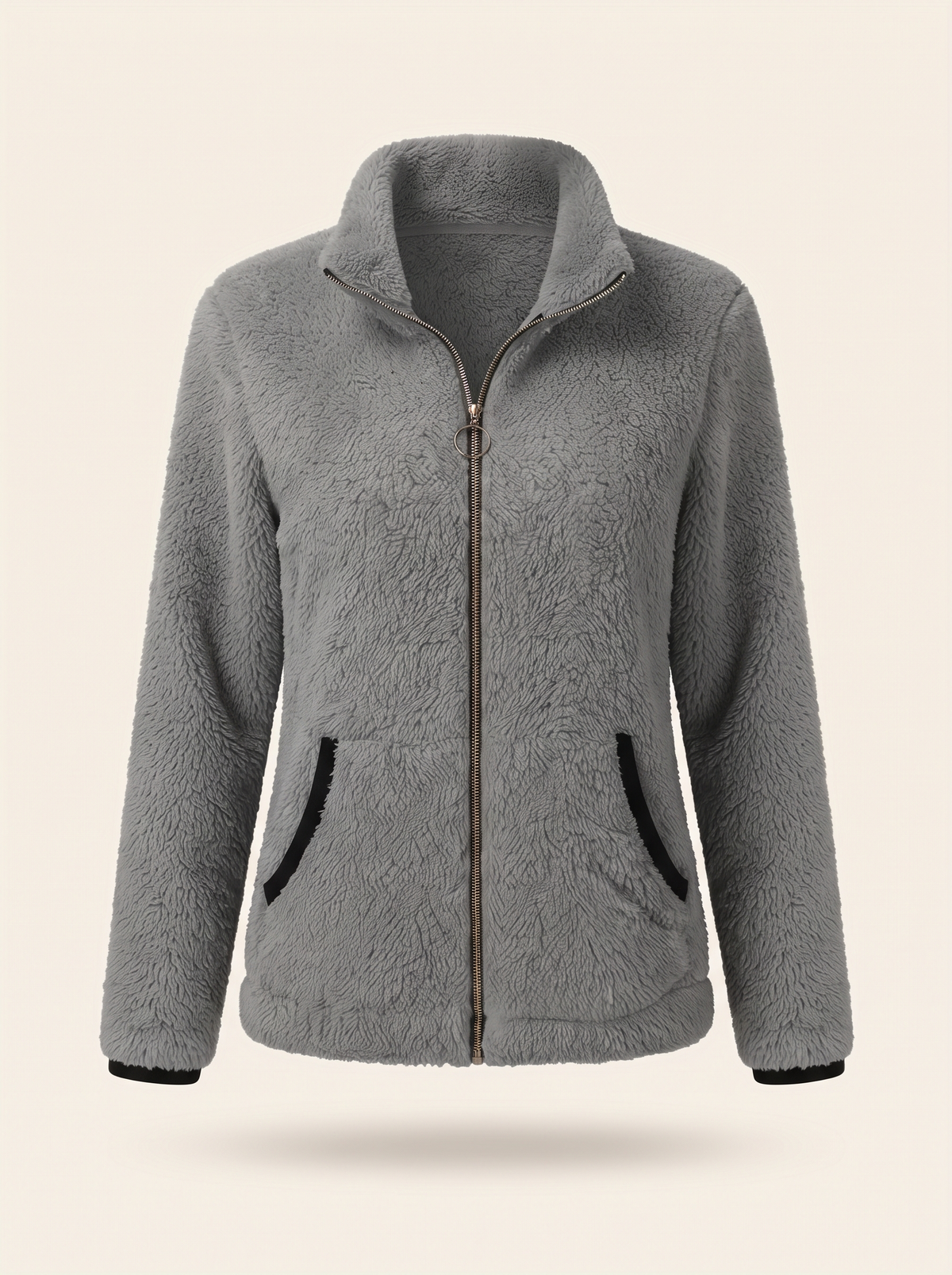 Plush Fleece Zip-Up Jacket – Grey – product view