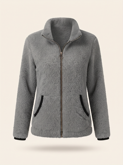 Plush Fleece Zip-Up Jacket – Grey – product view