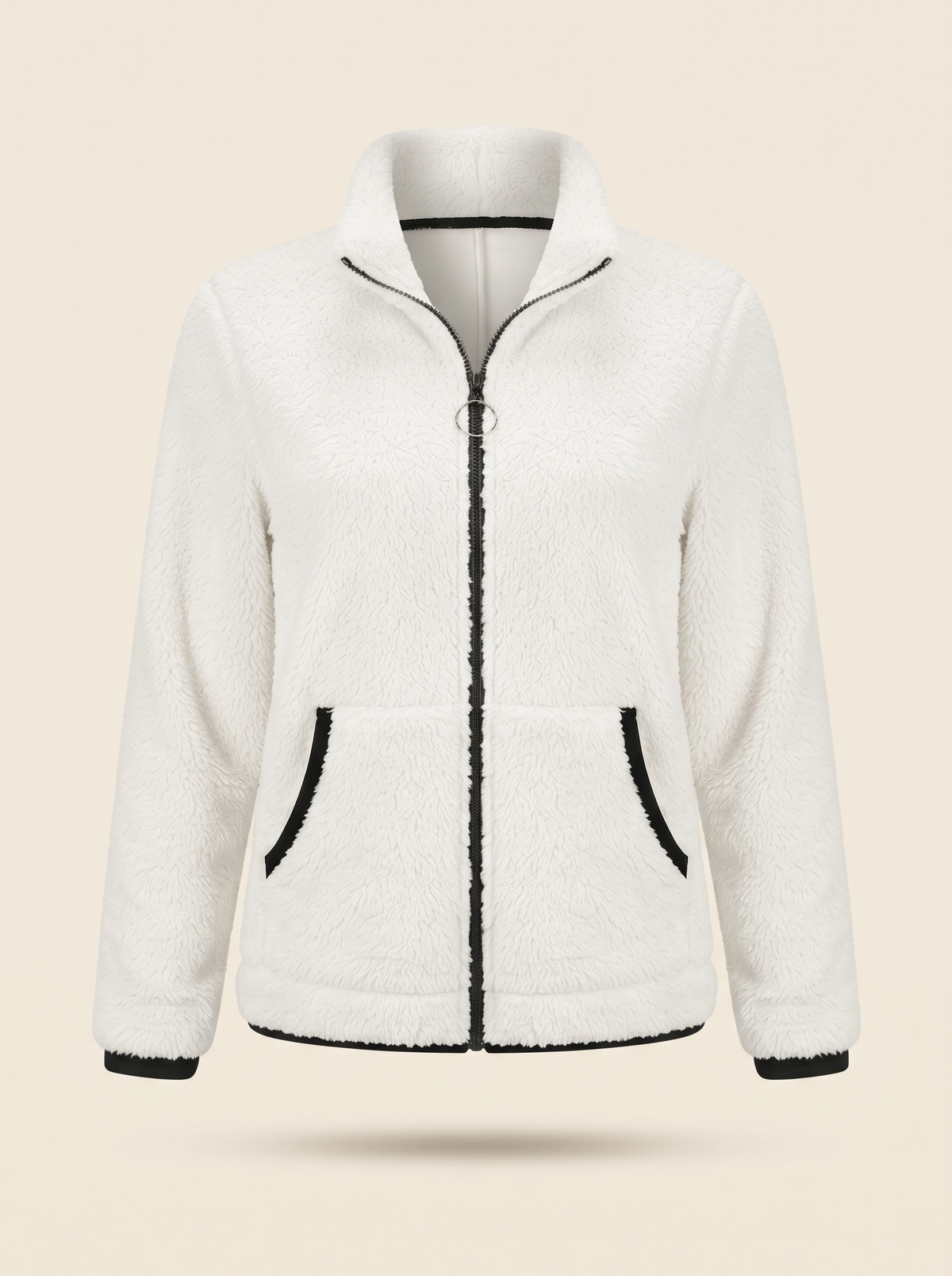 Plush Fleece Zip-Up Jacket – White – product view