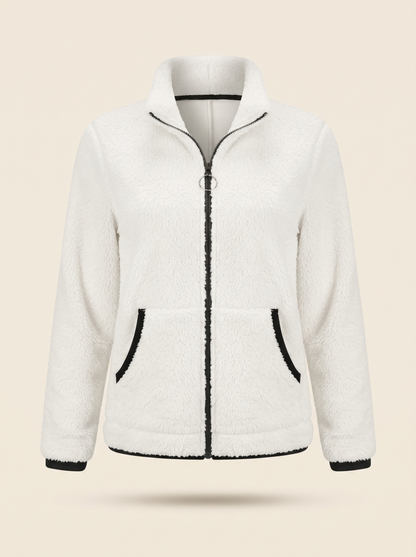 Plush Fleece Zip-Up Jacket – White – product view