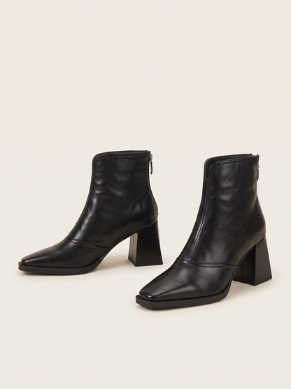 Pointed-Toe Block Heel Ankle Boots – Black – product view
