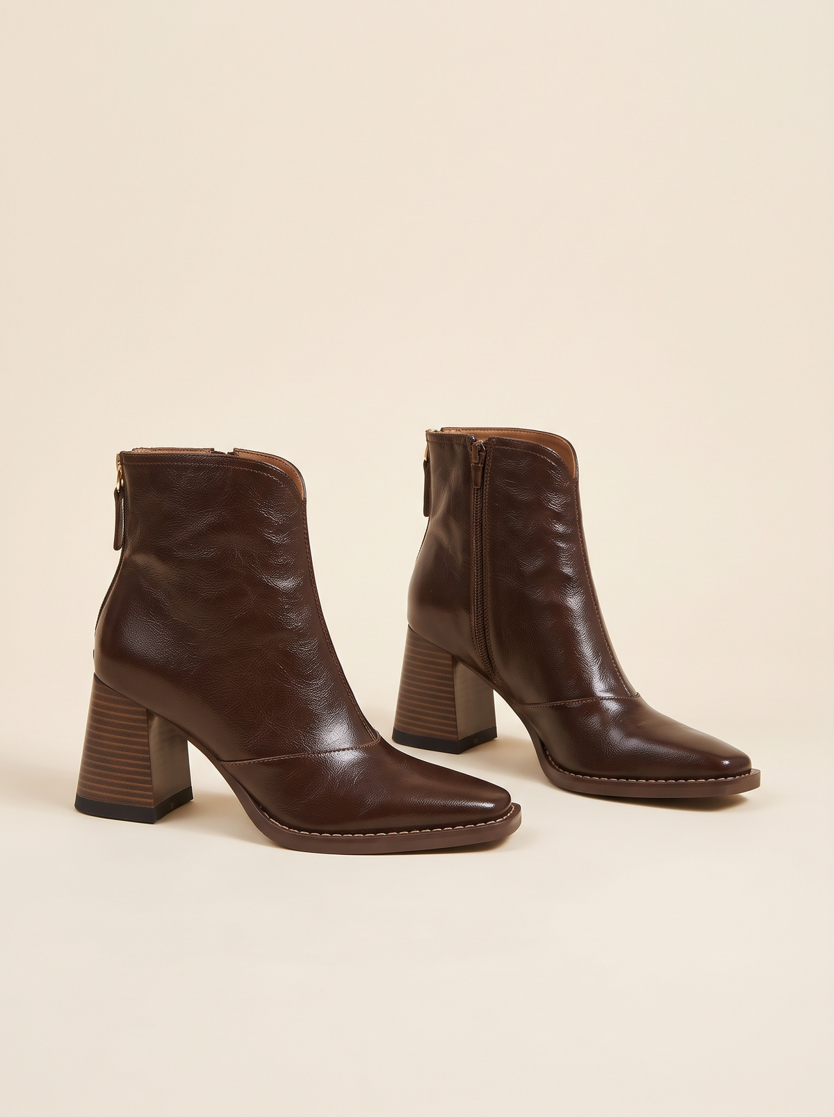 Pointed-Toe Block Heel Ankle Boots – Espresso – product view