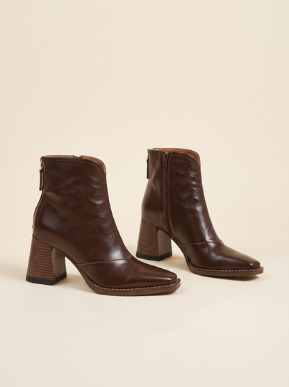 Pointed-Toe Block Heel Ankle Boots – Espresso – product view