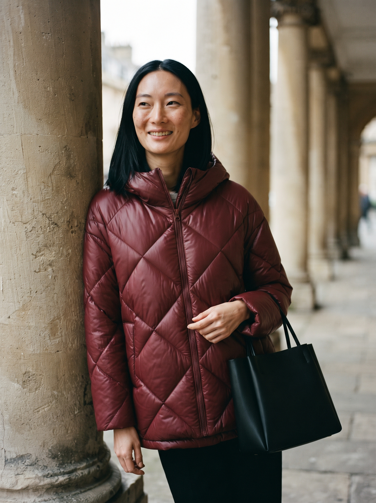 Oversized Quilted Puffer Jacket – Burgundy – lifestyle