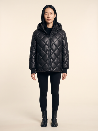 Oversized Quilted Puffer Jacket – Black – on model