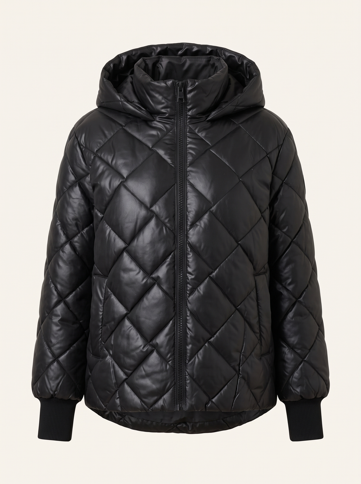 Oversized Quilted Puffer Jacket – Black – product view