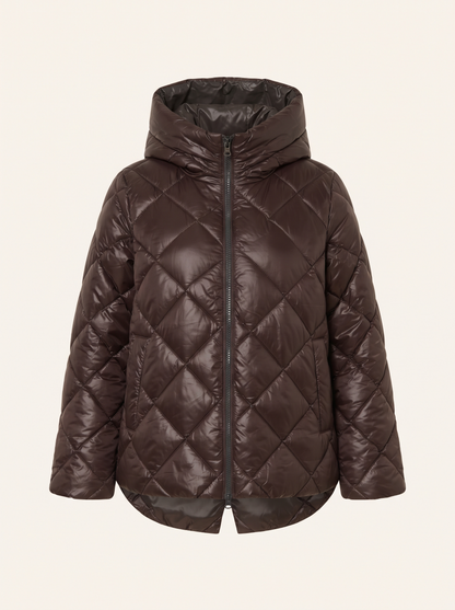 Oversized Quilted Puffer Jacket – Brown – product view