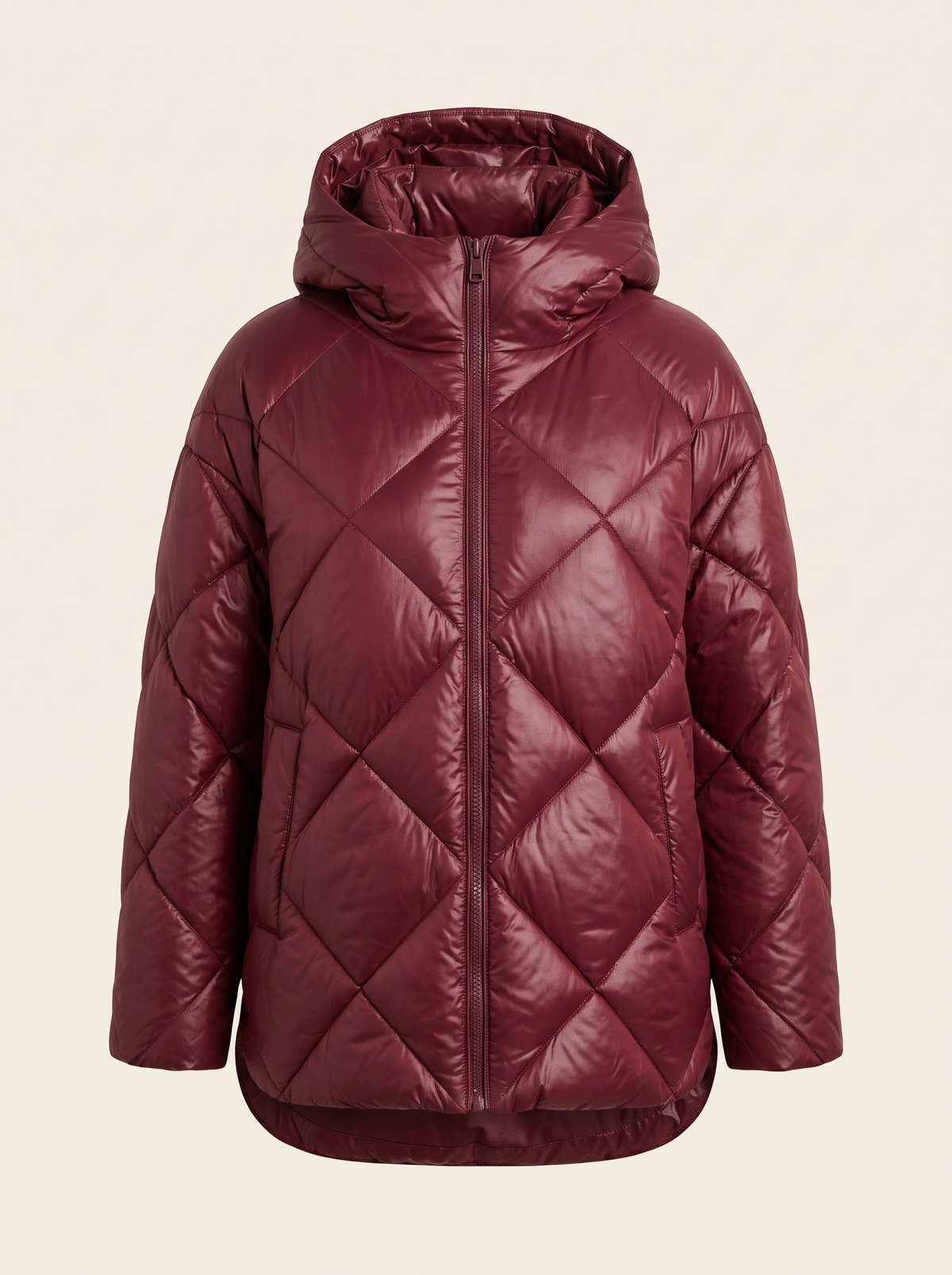 Oversized Quilted Puffer Jacket – Burgundy – product view