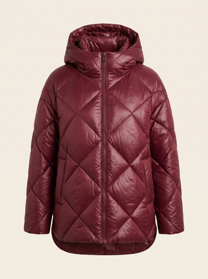 Oversized Quilted Puffer Jacket – Burgundy – product view