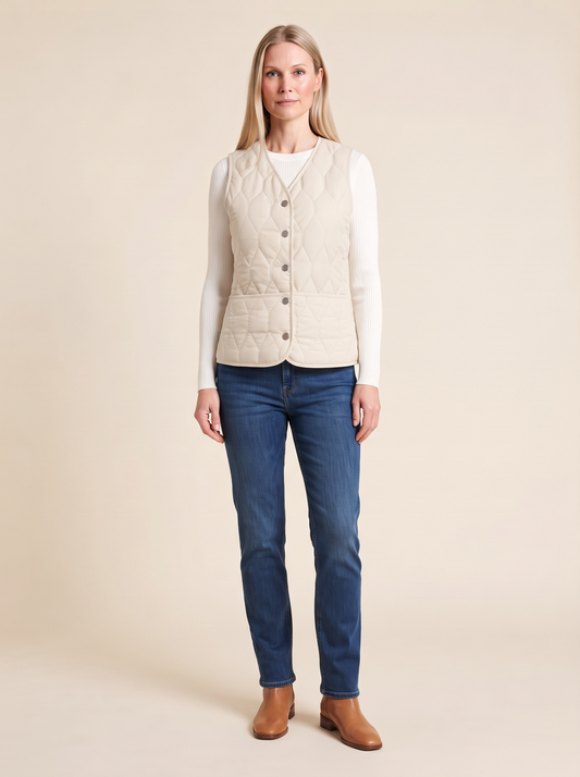Reversible Quilted Sherpa Gilet – Cream – on model