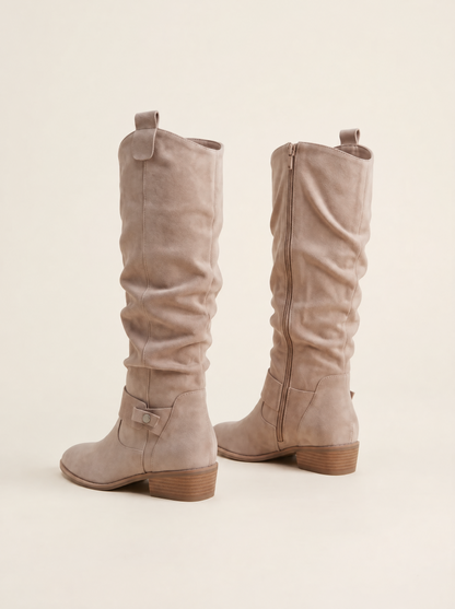 Slouchy Knee-High Boots – Beige – product view