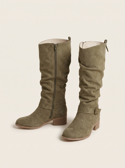 Slouchy Knee-High Boots – Dark Green – product view